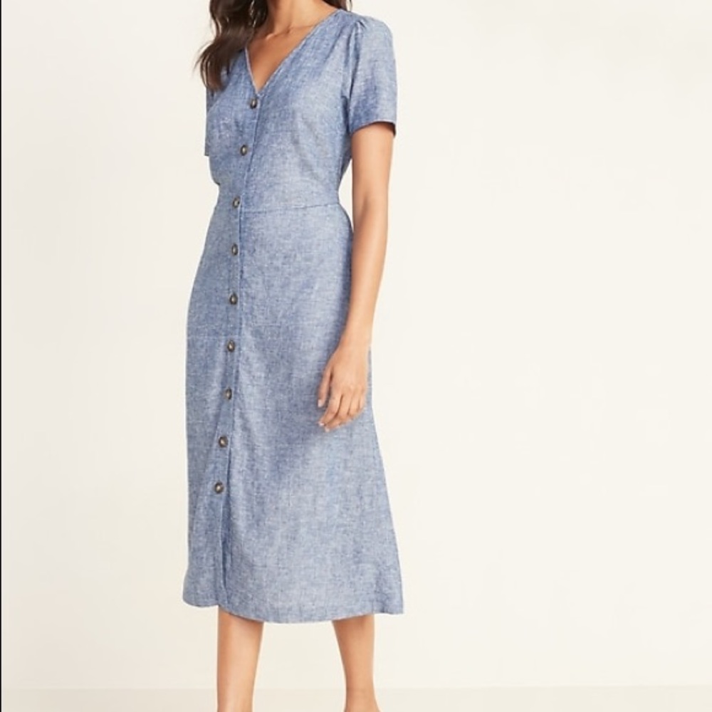 Old Navy Linen Blend Button Front Midi Dress